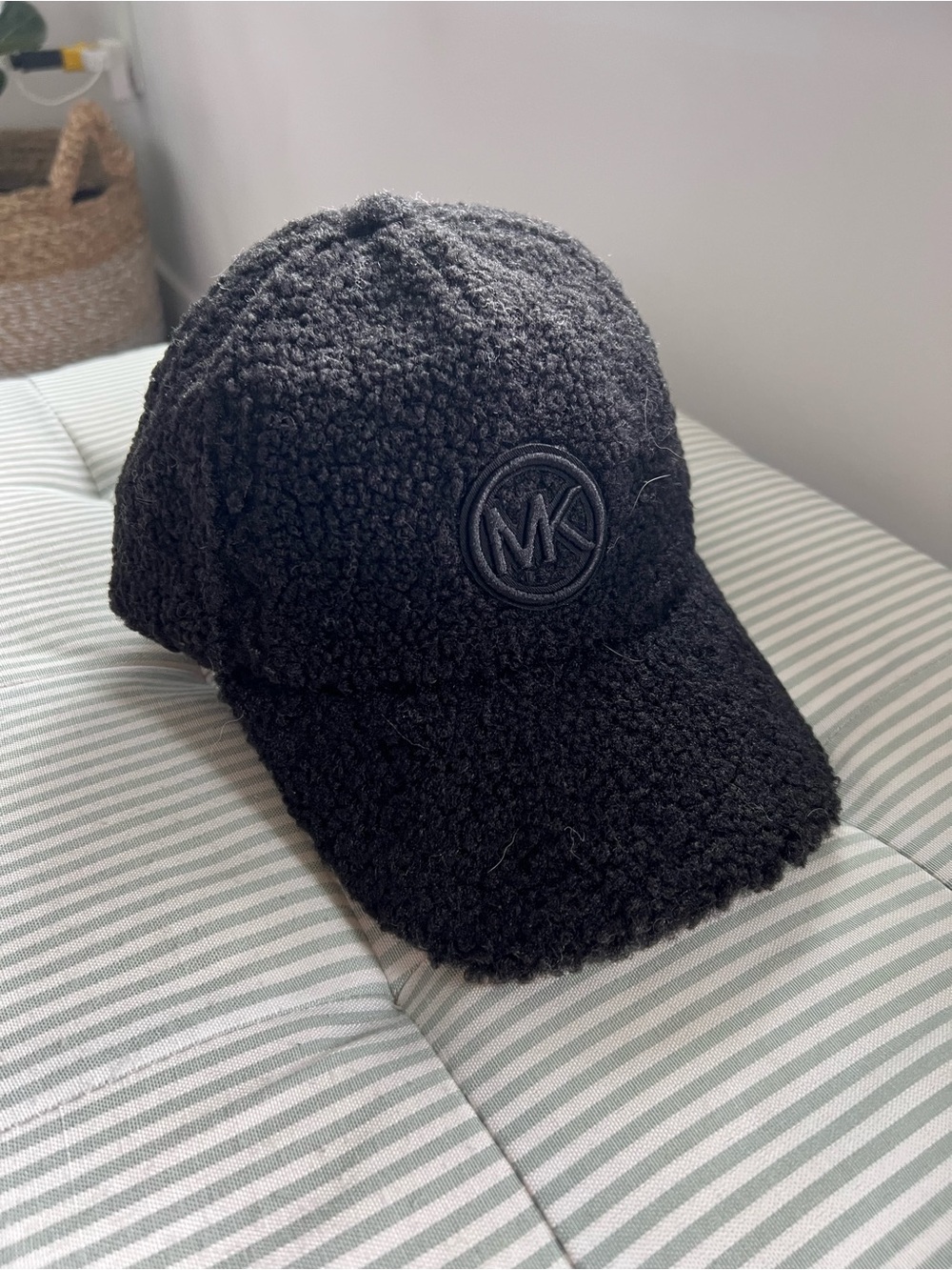 Brand New Michael Kors Black Teddy Fleece Cap with MK Patch